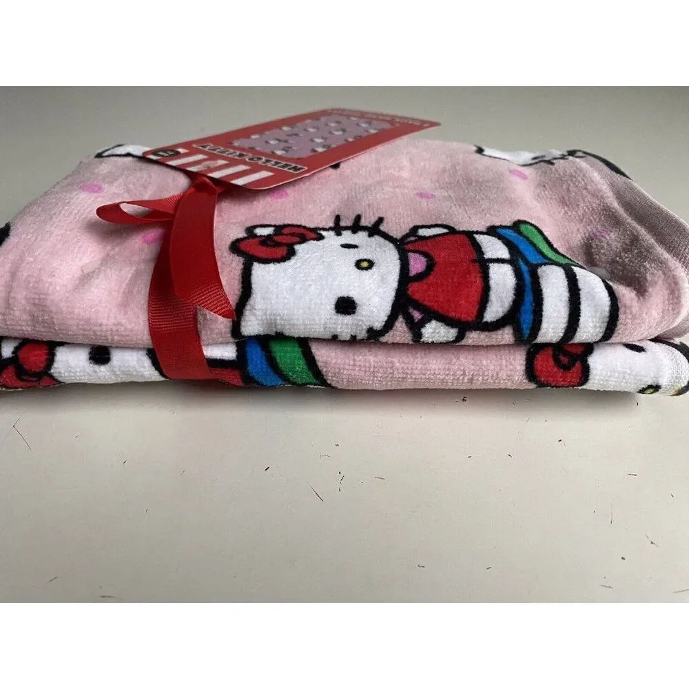 Set Of 2 Sanrio Hello Kitty Pink Hand Towels Back to School Books Class Pink NEW